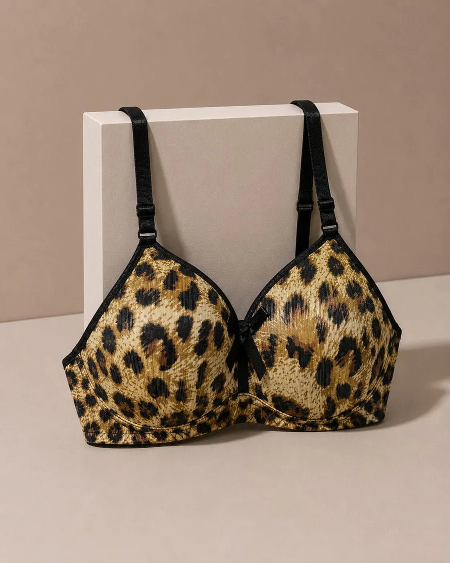 Women's Leopard Print Padded Bra – Soft Comfortable Full Coverage Everyday Bra