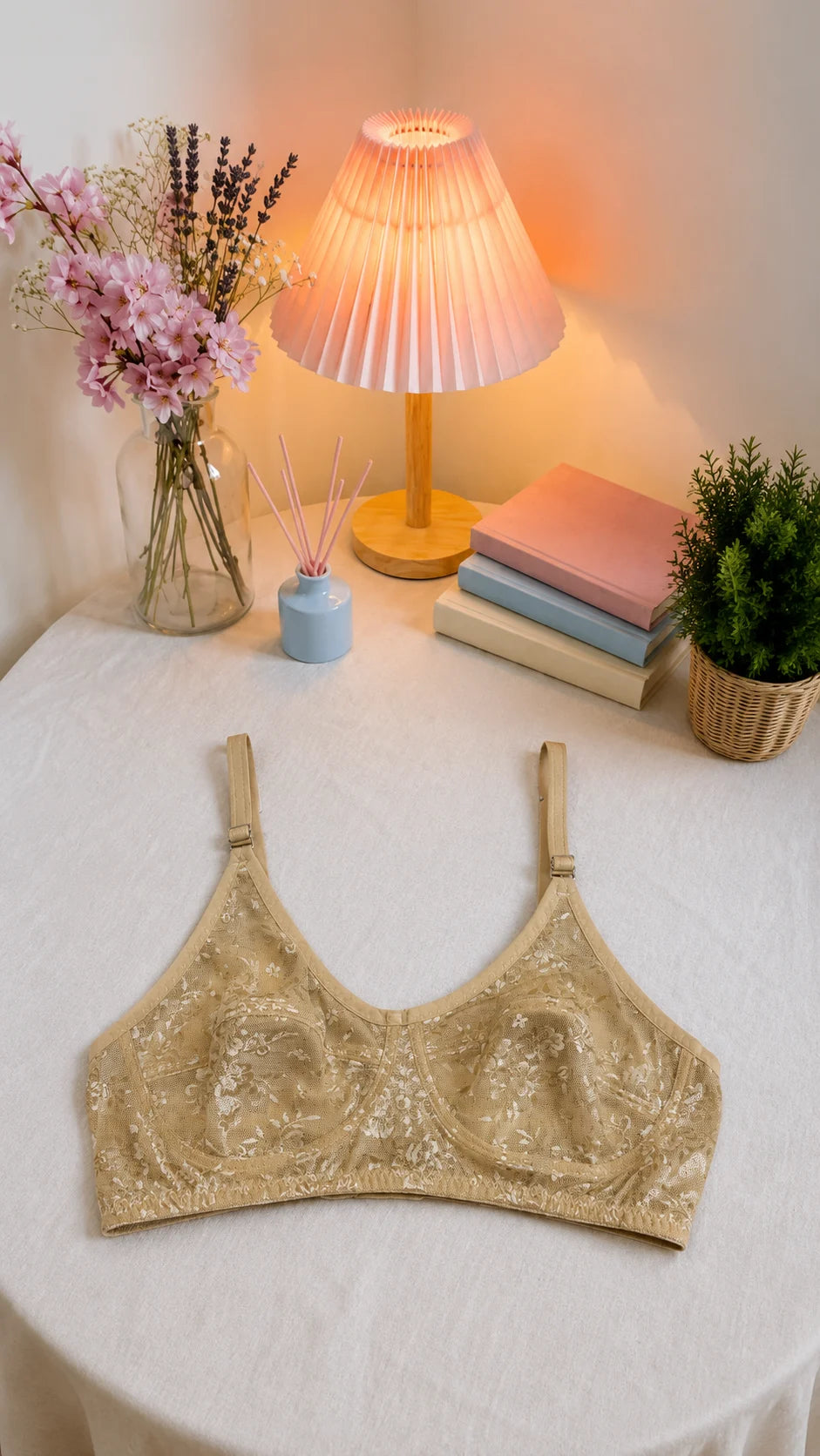 Women's Floral Lace Comfort Bra – Wire-Free Full Coverage Bra