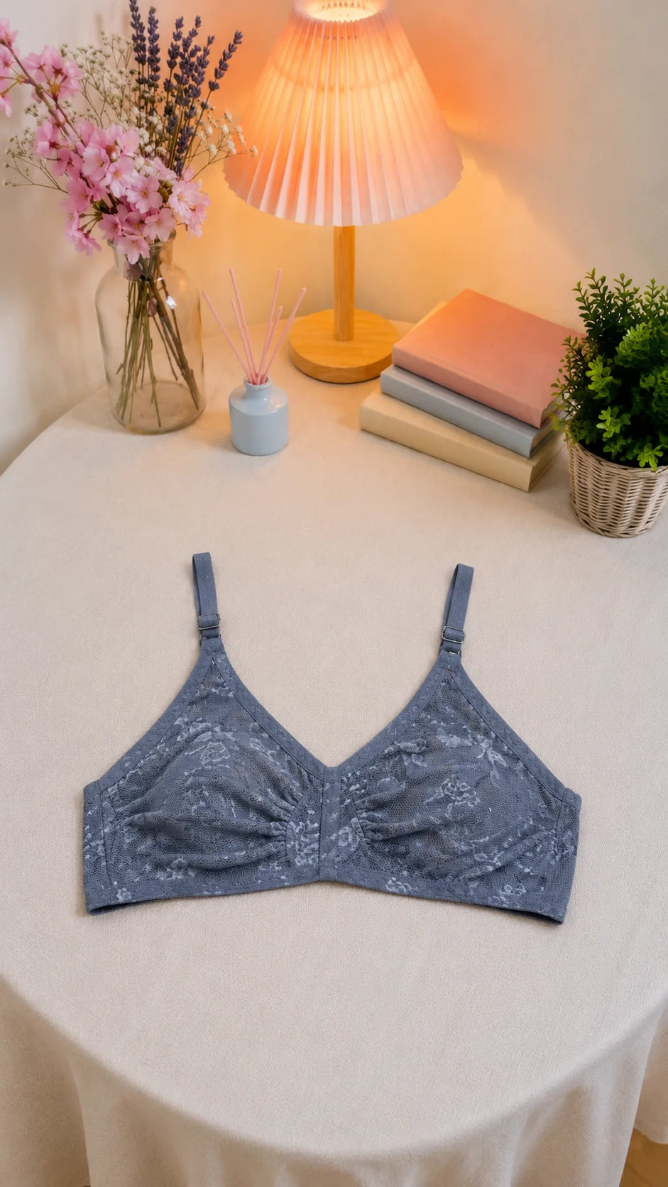 Women's Floral Lace Comfort Bra – Wire-Free Full Coverage Bra