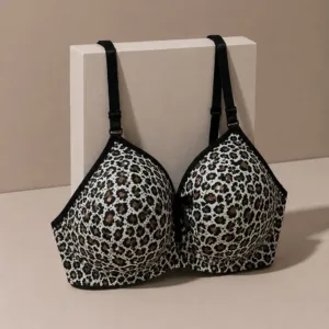 Women's Leopard Print Padded Bra – Soft Comfortable Full Coverage Everyday Bra